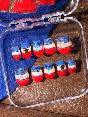Patriotic Red, White & Blue Press-On Nails with Star Accents
